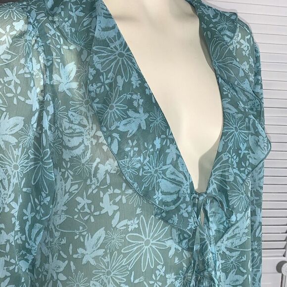 Wild Fable Women's Ruffle Duster Jacket Aqua Green Floral Size L - Picture 7 of 16